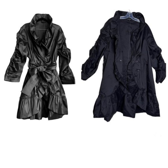 Samuel Dong Coat Dress Ruffle Collar Ruched Sleeves Shimmer Stretch Taffeta 3X - Picture 1 of 16